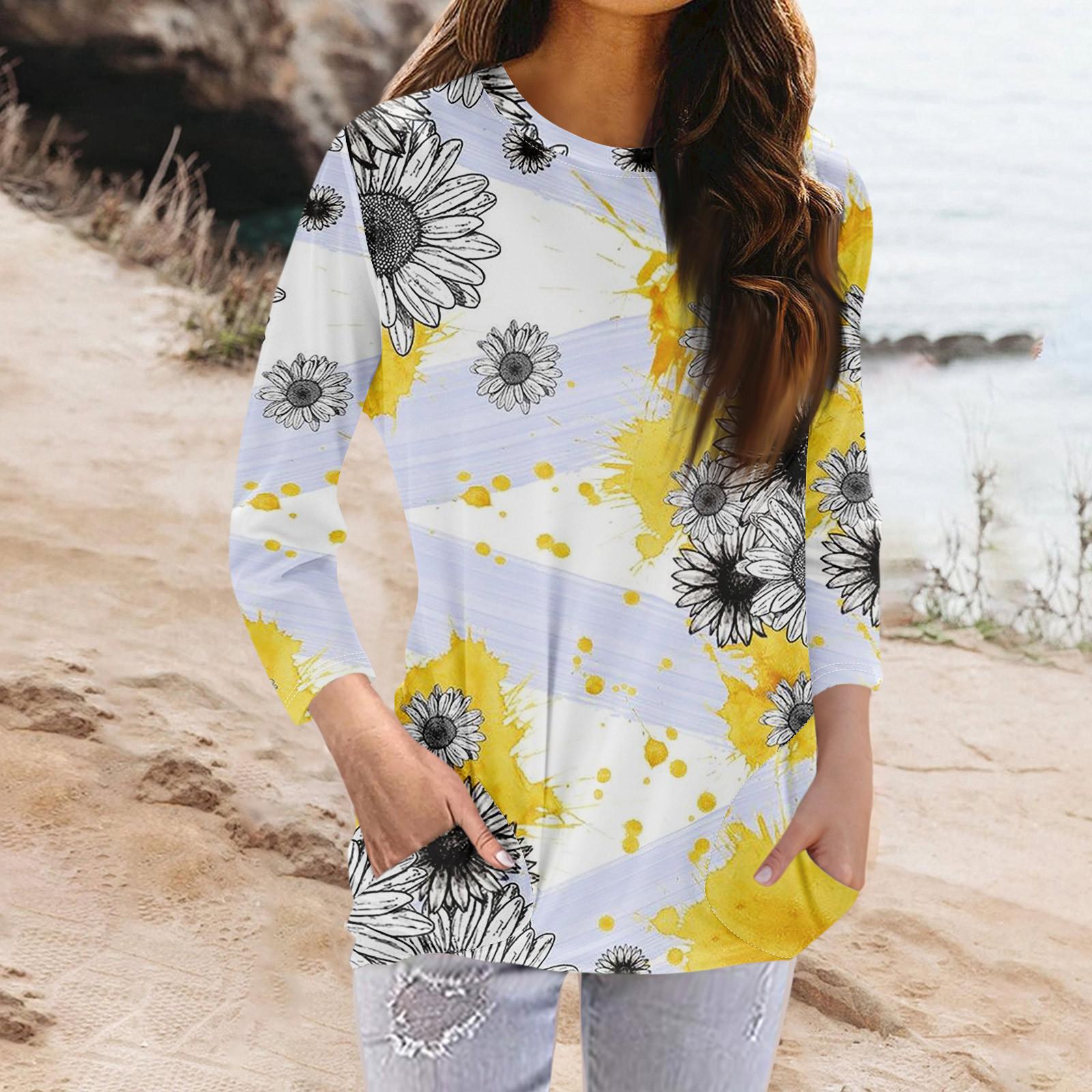 

Женская модная повседневная футболка с карманом и круглым вырезом с рукавами 3/4 и топом L