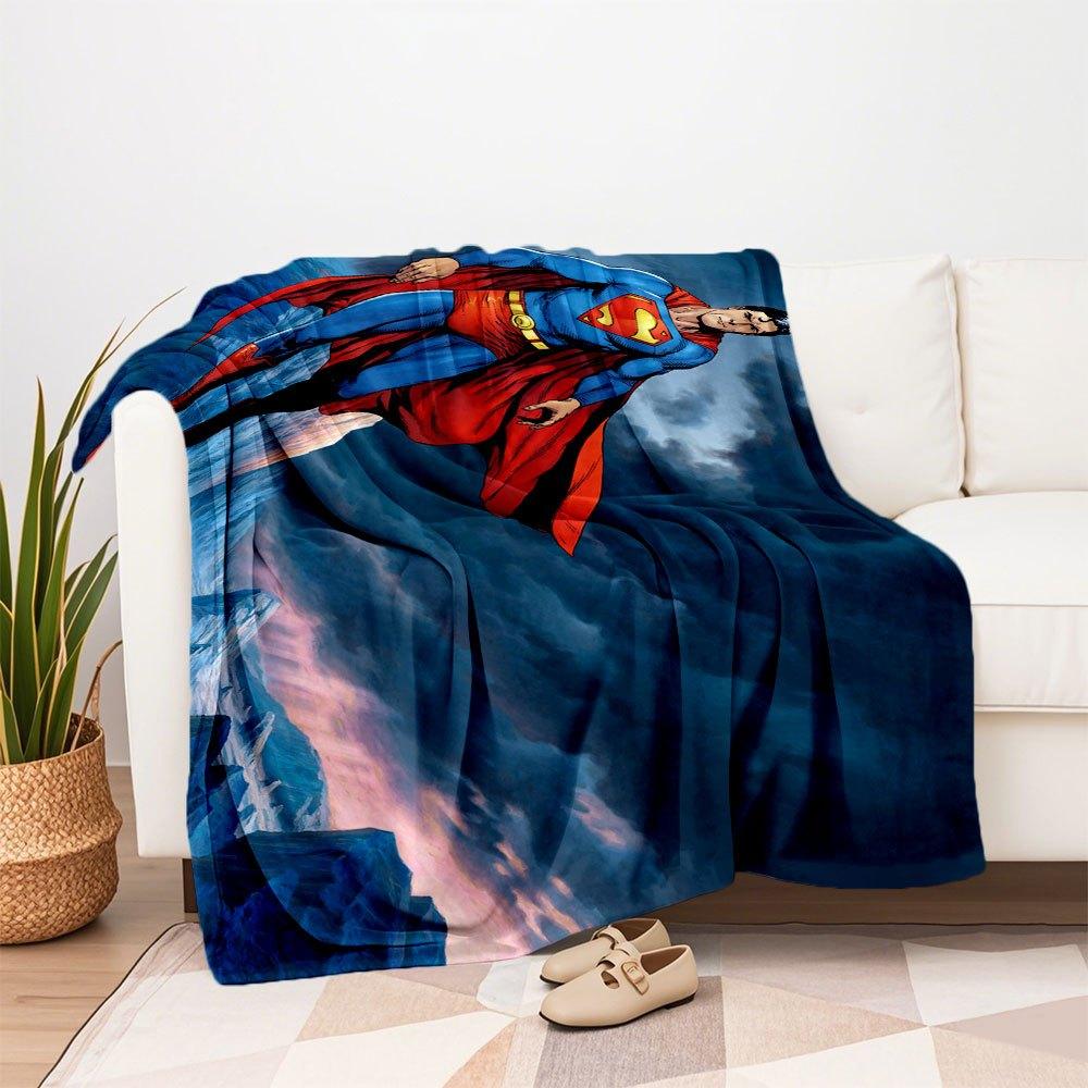 Superman Flying in Stormy Sky PosterBlanket Flannel Throw Blanket for Sofa, Bed, Travel, Camping, Office, Couch, Chair