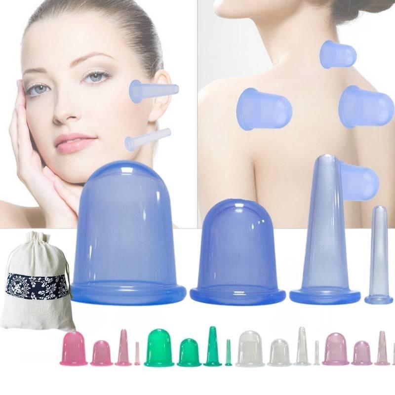 4pcs Set Silicone Jar Vacuum Cuppings Cans Storage Bag Body Neck Massage Facial
