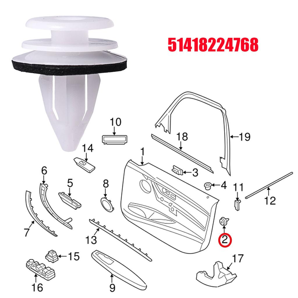 Türverkleidungs-Karten-Zierleisten-Clips 51418224768 51410407984 Für BMW 1 2 4 5 6 7 Serie X1 X2 X3 X4 X5 X6 Z4 MINI