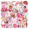 New 50 Girl Pink Graffiti Stickers Cute Pink Camera Mouth Flowers No Repeat Waterproof Decorative Stickers