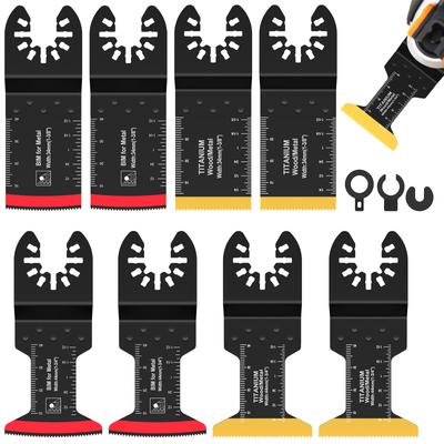 8Pcs Titanium Bimetal Oscillating Saw Blades Set Universal Curved Edge Multitool Blades for Precise Cutting Metal Nails Screws