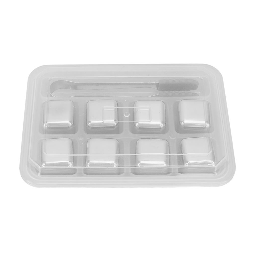 8 Stück Edelstahl Eiswürfel Set Spiegelglanz mit Clipbox Wiederverwendbar für Getränke Whiskey