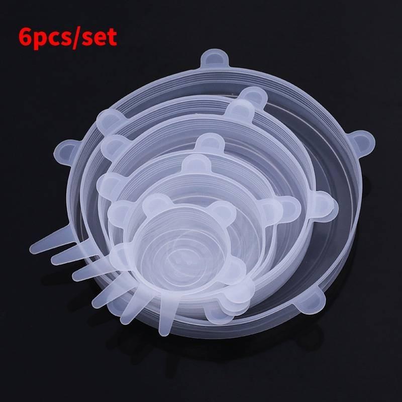 

Многоразовые силиконовые 6 шт. Растягивающиеся крышки Кухонные контейнеры для хранения продуктов Герметичные крышки Обертки белый