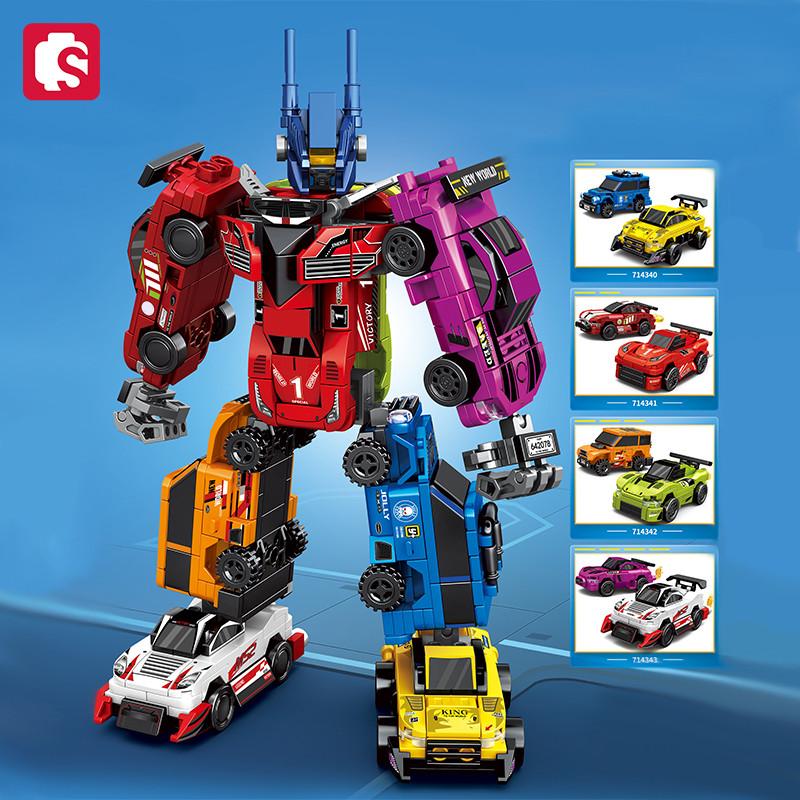 SEMBO 4IN1 Veicolo da Corsa Robot Mech Trasformabile Kit di Assemblaggio Blocchi da Costruzione Modelli di Auto Sportive MOC Giocattoli per Bambini Regali di Compleanno