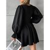 Fashion Fall and Winter Elegance Women's Dress Black Long Sleeves Temperament Skirt Casual
