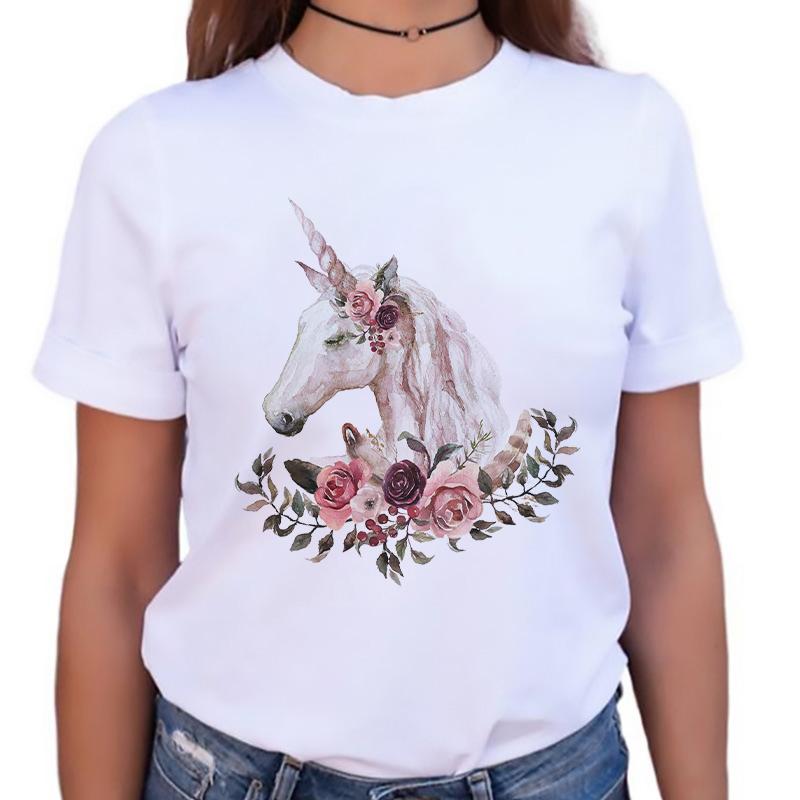 Womens Tshirt Stylish O-Neck Short Sleeve Cartoon Horse Simple Female Tee Tshirts Summer Clothes White Tops 90S Female T Shirt