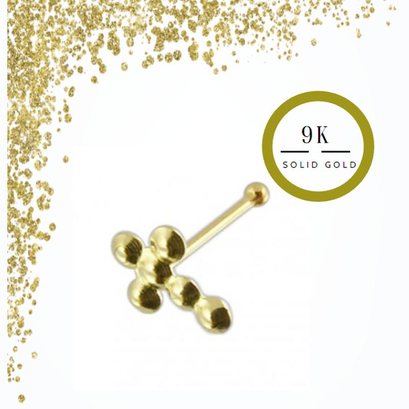 KODY PIERCING Piercing Jewellery 9K Gold Cross Ball End Nose Pin - Quality Piercing