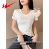 Shuangxing Women's V-Neck Ribbed Slim Fit T-Shirt