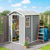 Garden Shed, Plastic Garden House with Floor, Window, Lockable Doors, for Garden, 131W x 186D x 198H cm, Grey