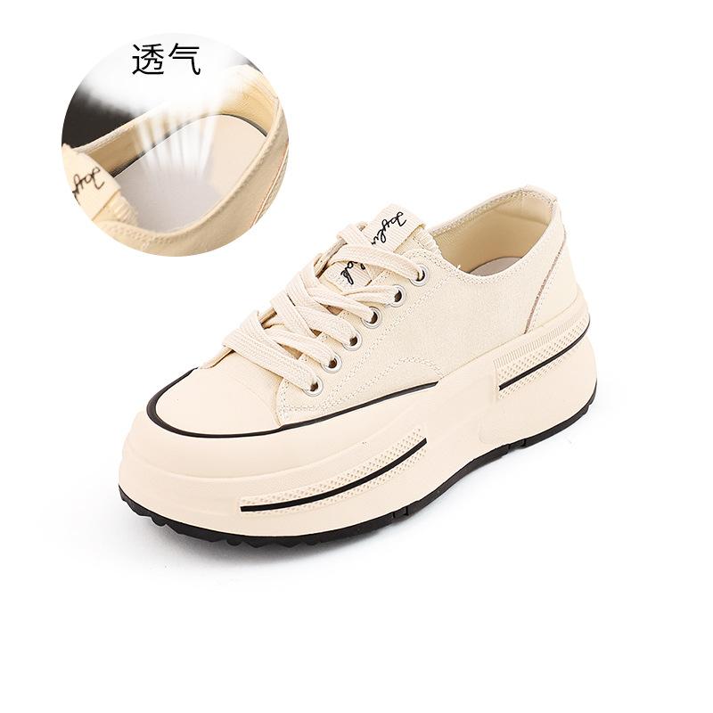Inner first layer sheepskin canvas shoes 2025 spring new women's shoes heightened platform shoes women's casual versatile white shoes