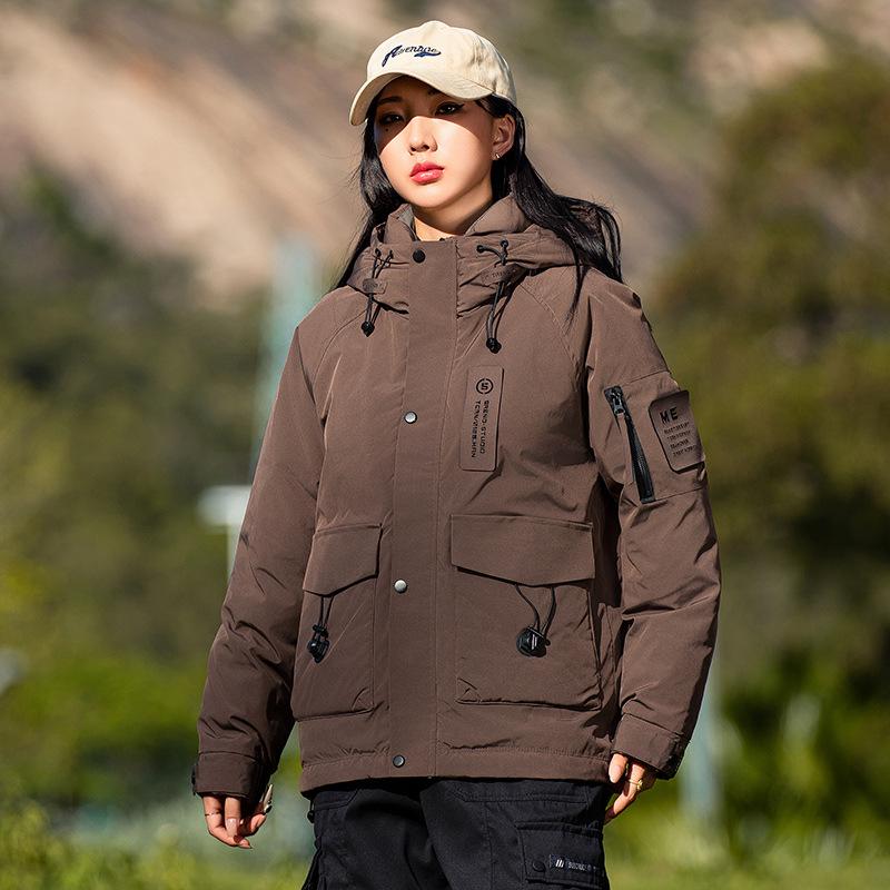 Men's American-Style Thickened Duck Down Hooded Winter Jacket - Trendy, Warm, Ski Outerwear for Couples