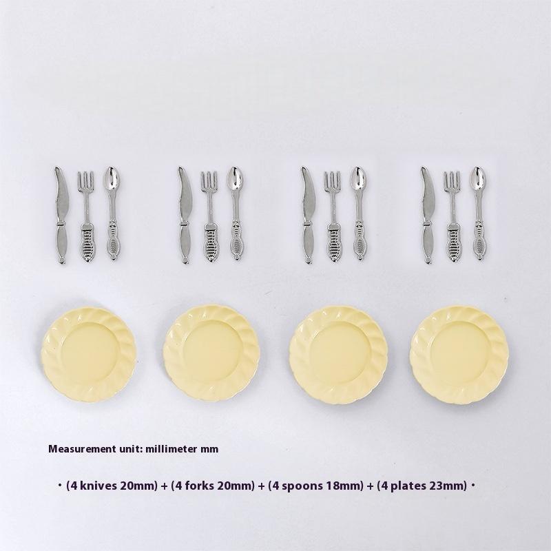 HOT! Dollhouse Kitchen Accessories Miniature Knife Fork Spoon Tableware Plate Kit Kid Toy Simulation Food And Play Scene Model