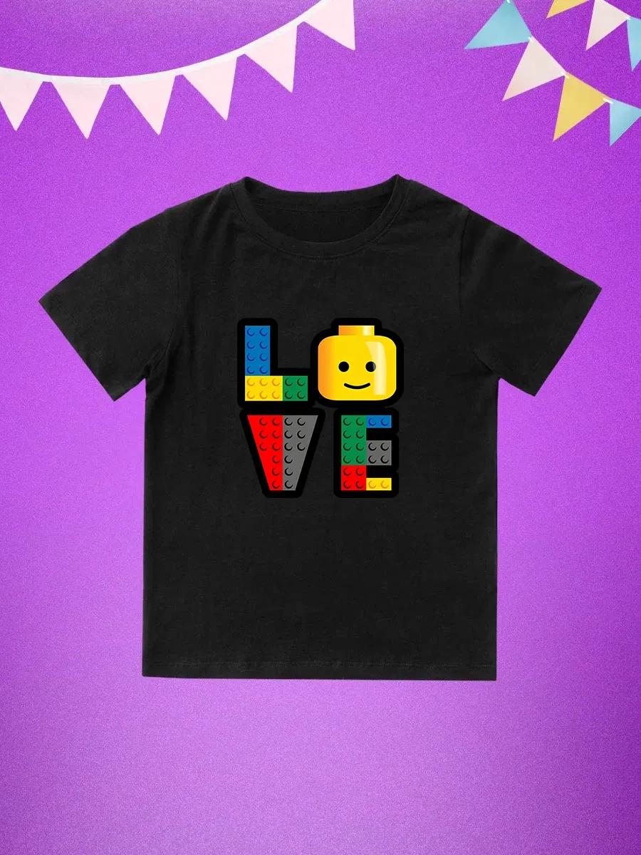 Round Neck Printed Pattern Pullover Short Sleeve Kids Tops Lego Love 170