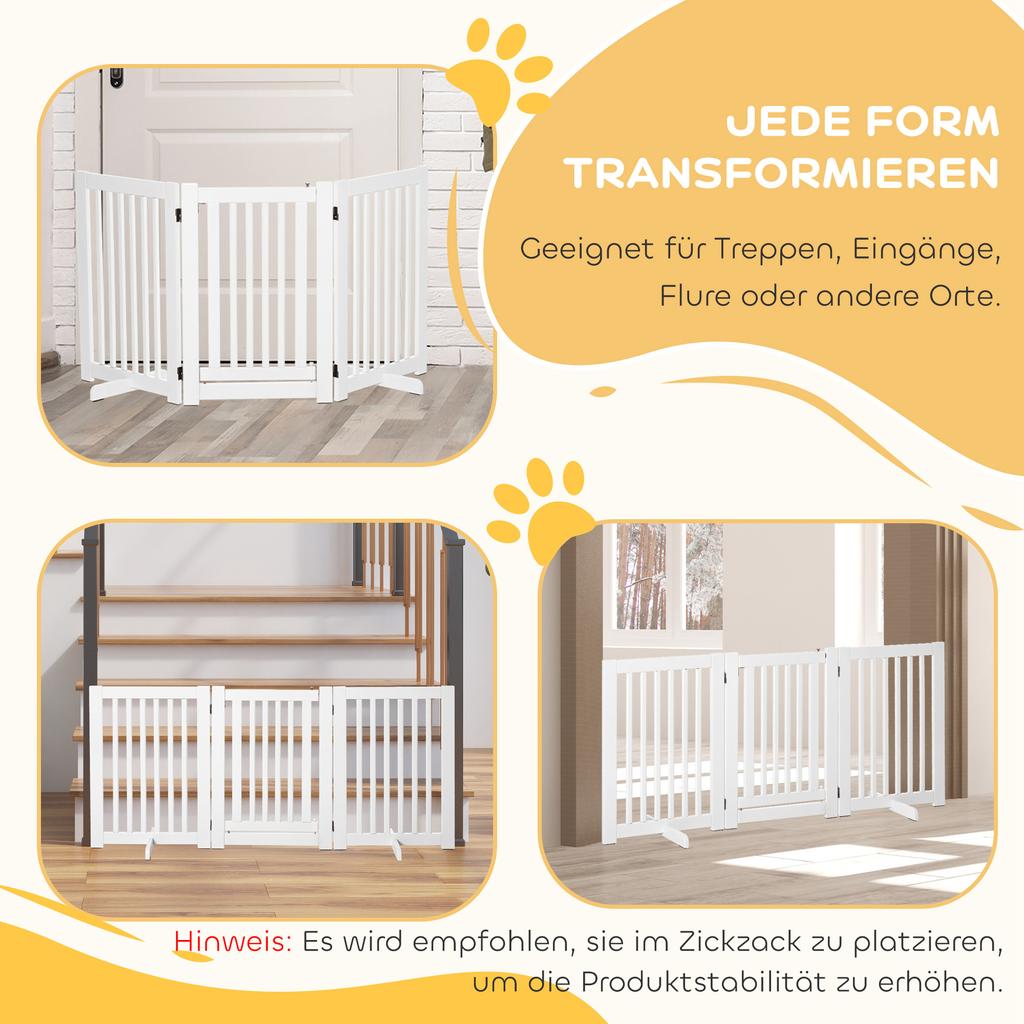 Freestanding Dog Gate, Foldable Pet Fence, Indoor Barrier, Stair Gate with Support Feet, 155 x 76 cm, White