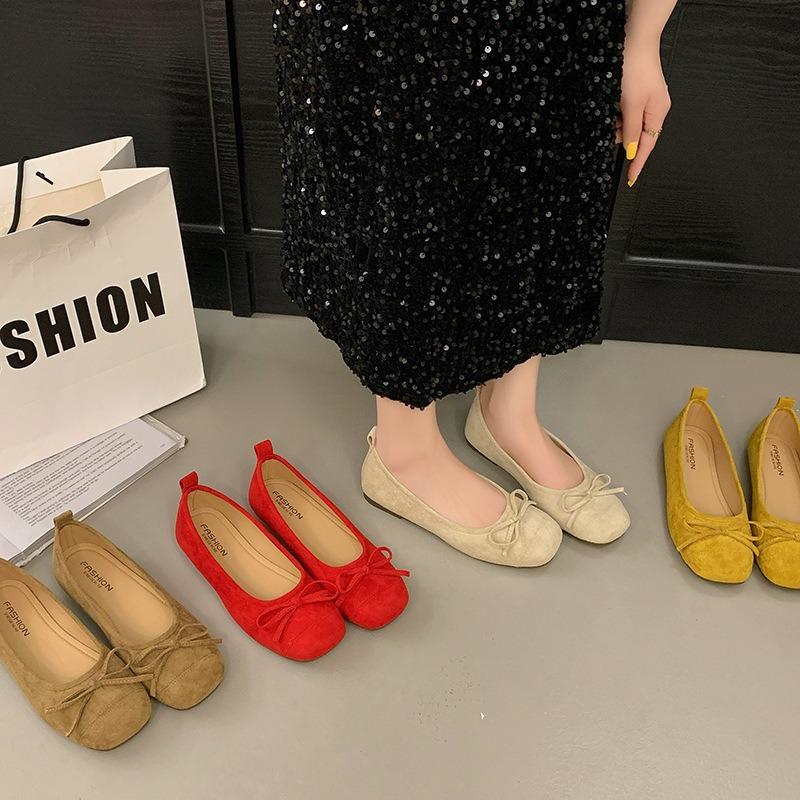 Leather flat shoes single shoes women's new shallow mouth square head Mary Jane shoes one pedal Doudou shoes