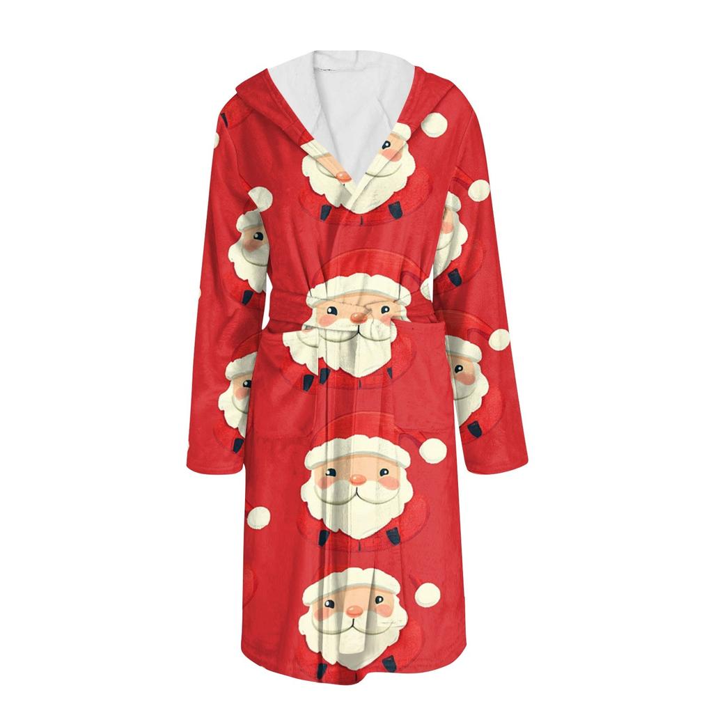 Bathrobe For Men And Women Christmas Printed Flannel Bathrobe Absorbent Quick-drying Cotton Nightgown