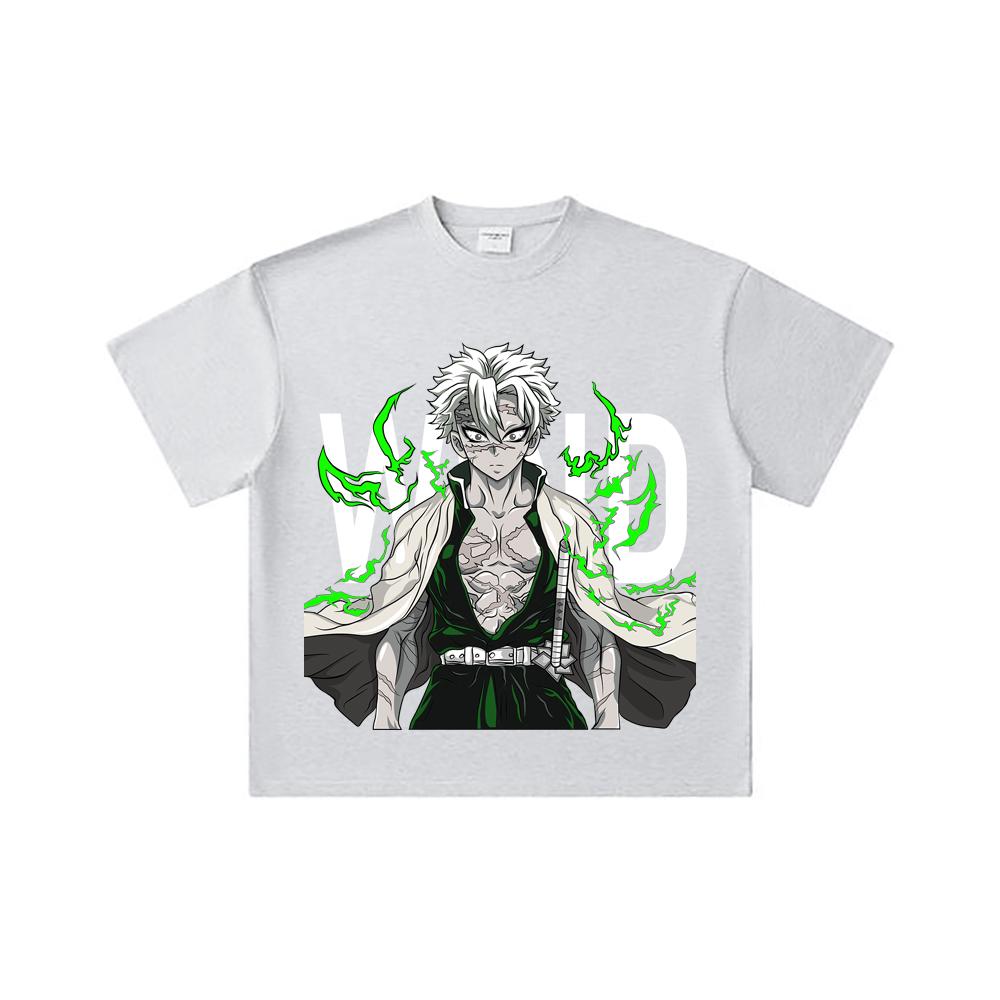 260 GSM Double Yarn 32 Count 100% Cotton Demon Slayer V115 Sanemi Print Unisex Heavy Cotton T Shirt