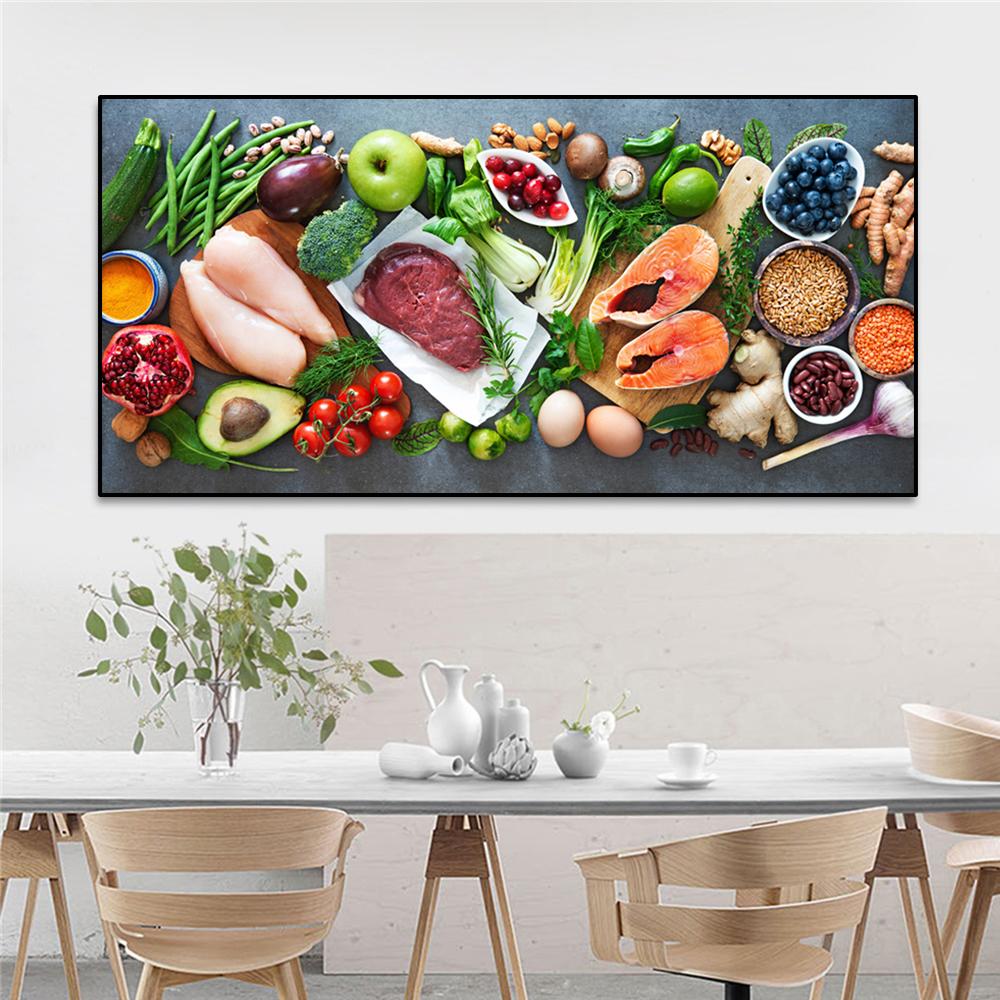 Vegatables And Meat Poster Canvas Painting Posters Prints Wall Art Pictures For Nordic Dining Room Kitchen Decoration Frameless