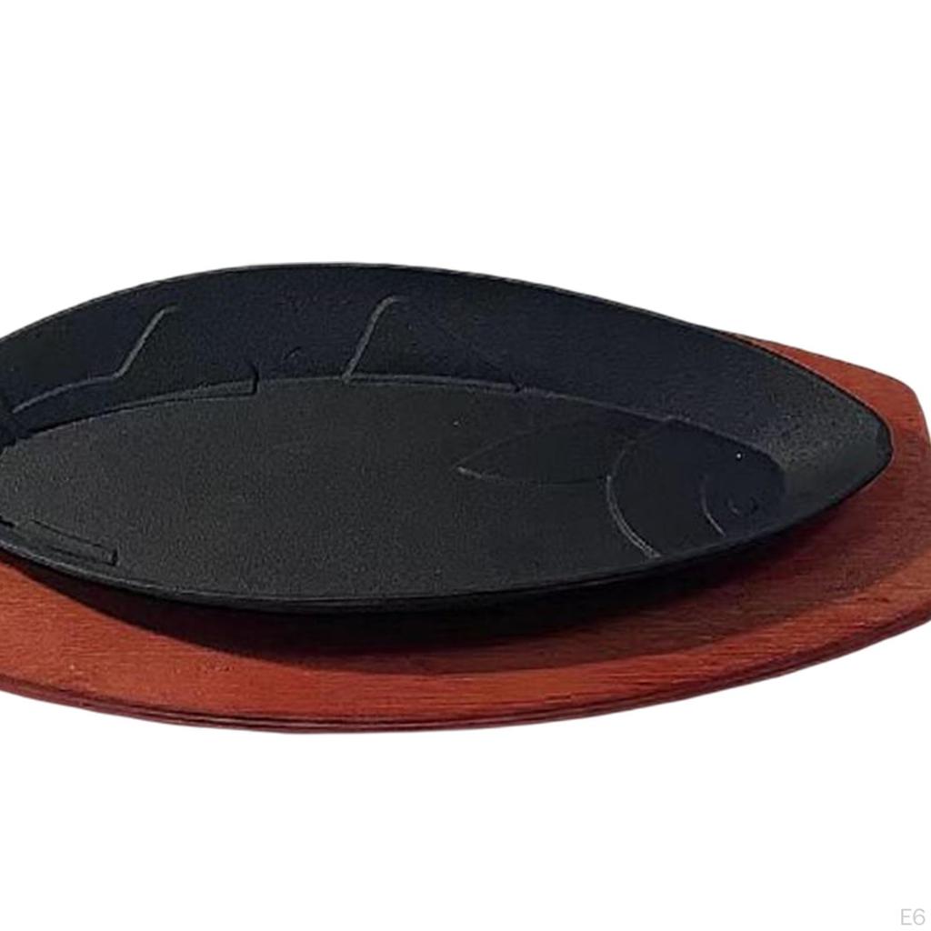 Padella per Grigliata a Forma di Pesce con Base in Legno, Friggitrice da Servizio, Frittura di Bistecche per Esterni, Campeggio