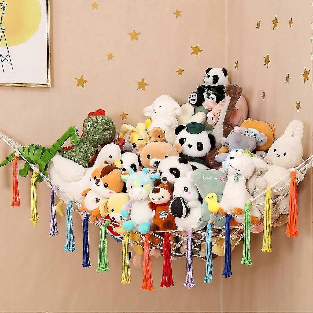 188x145x145cm, Toy Storage Hammock for Stuffed Animals, Stores Up to 80 Stuffies, XL Toy Hammock for Teddy Bears, Macrame Wall Hanging Organizer for K