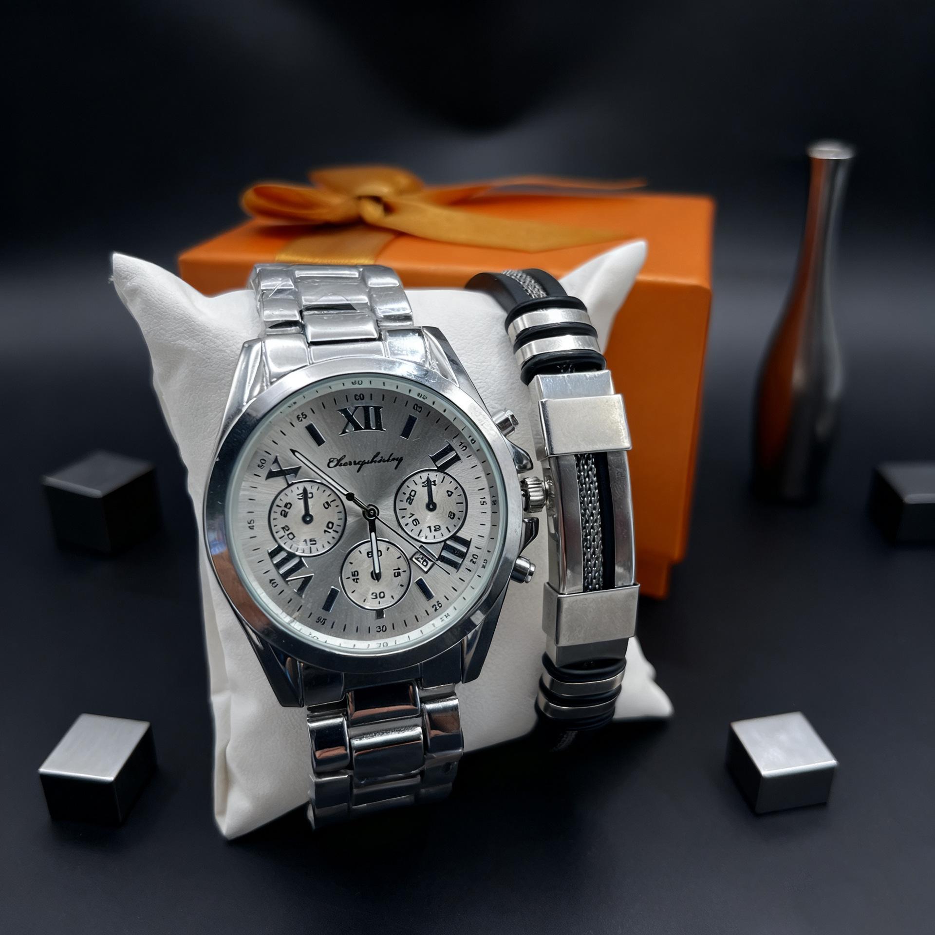 Couple Watch Steel Color Watch + Bracelet Set Stainless Steel Waterproof Fashion Trend Watch Women