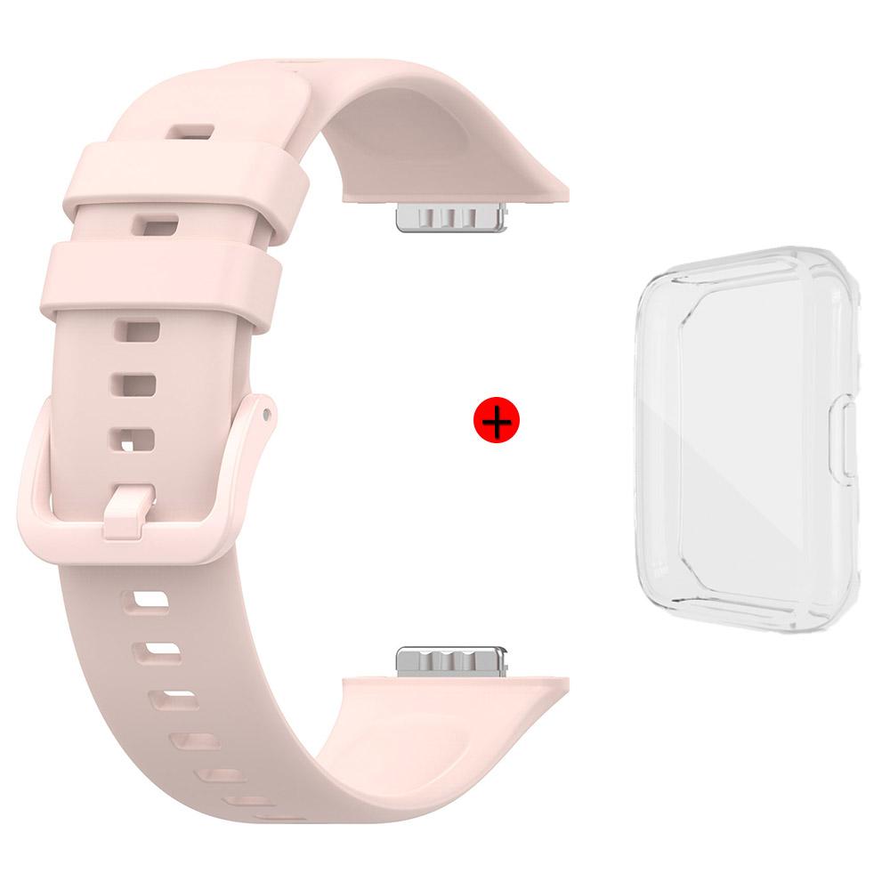 For Huawei Watch Fit 2 Silicone Strap+Case Watchband With Same Color Buckle Wristband and Transparent Watch Shell