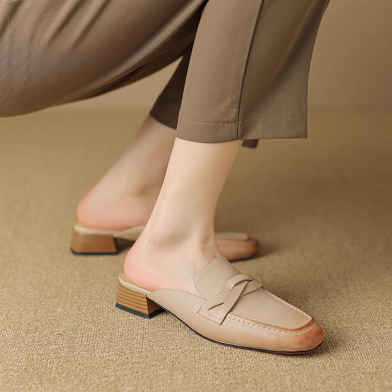 Women Sandals  Office Ladies Casual Women Pumps High Quality Genuine Leather Mules Low Heels Slippers Shoes Woman 2024 Summer