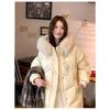 Winter Mid Length Cotton Coat Warm Hooded Horn Buttons Big Fur Collar Thickened Clothes for Women