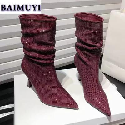 Křišťálové lodičky s ostrou špičkou Dámské kotníkové boty Sexy boty Trend 2025 Luxusní móda Sněhové Chelsea boty Nové lodičky Mujer Botas