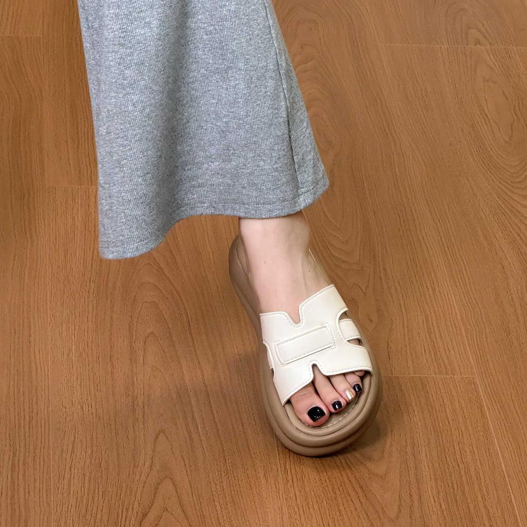Summer champagne thick-bottomed one-word drag women's summer outer wear non-slip casual woven beach cool slippers