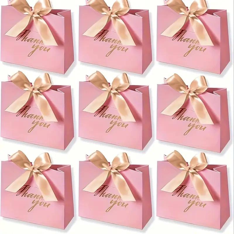 

9 pcs colorful hot stamping creative European wedding candy boxes, fruit bags, gift boxes, thank you gift bags Pink with gold belt; 11.5*4.5*10