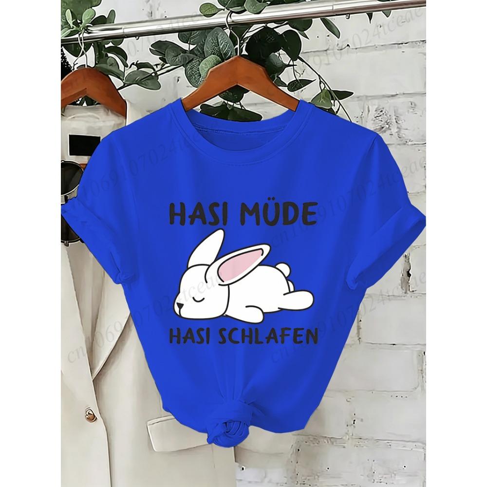 Bunny Is Tired T Shirts Lazy Bunny Graphic Tee Women Casual O Neck Short Sleeve Loose Streetwear Cute Rabbit Print T-Shirt Tops
