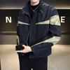 Men's Trendy Patchwork Color Block Stand Collar Jacket - Casual, Loose, Windproof Design for Spring and Autumn.