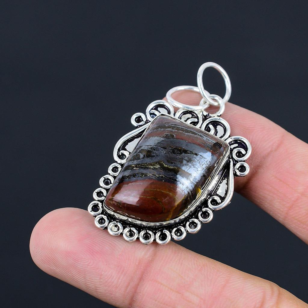Natural Iron Tiger Eye Gemstone Pendant 925 Sterling Silver Jewelry For Girls