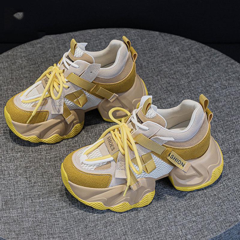 

Папины кроссовки, Женские 2025 Весна и Осень Новые Универсальные Кожаные Трендовые Мягкая Подошва Высокоэнергетическое Ощущение Толстая Подошва Маленькие Спортивные Кроссовки 40 жёлтый