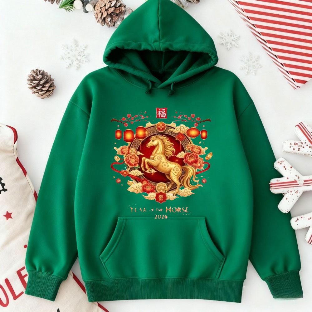 Happy Chinese New Year 2026 Hoodie 2026 Horse New Year Pullover Horse Lover Sweater Autumn and Winter Keep Warm Tracksuit