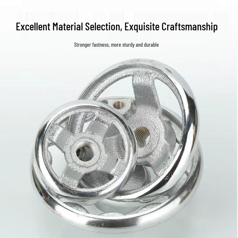 Chrome-Plated Cast Iron Handwheel with Keyway, Square Edge, Round Rim, and Rotating Handle