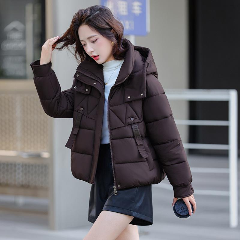 

Женская короткая ветрозащитная теплая зимняя куртка с капюшоном и рукавами реглан L