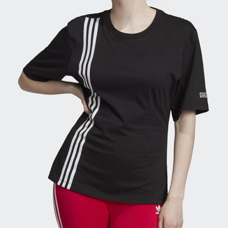 Adidas Originals Striped Retro Sports Style T-Shirt Women Tops Black EC0932