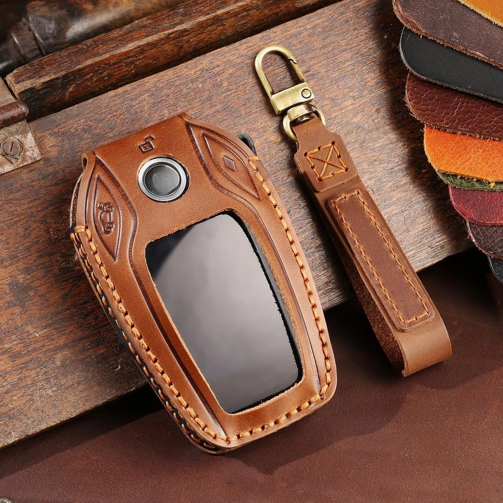 Leather Car Key Case LCD Smart Remote Cover LED Display Shell Bag for BMW G11 G12 G30 G31 G01 G02 5 7 Series X5 X7 M5 M8 M760Li