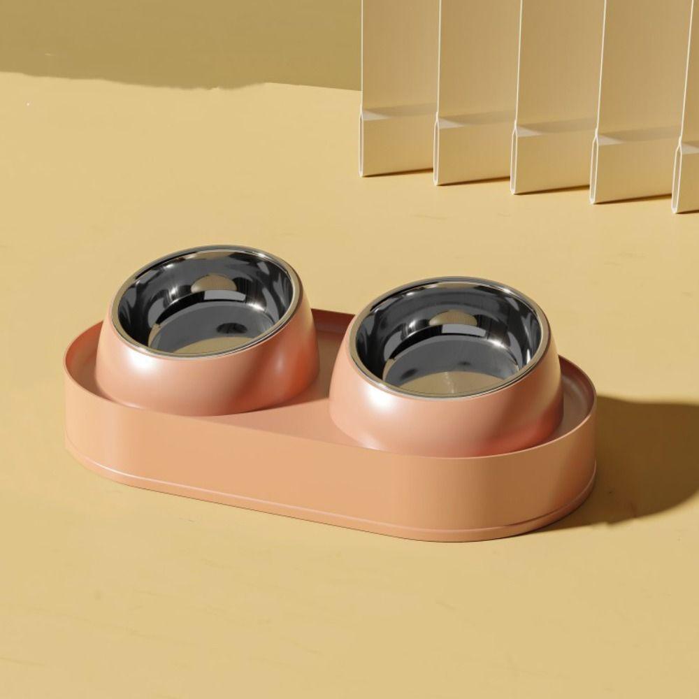 Slanted Mouth Pet Feeding Double Bowls Portable Pet Drinking Feeder Dog Food Basin  Water Container
