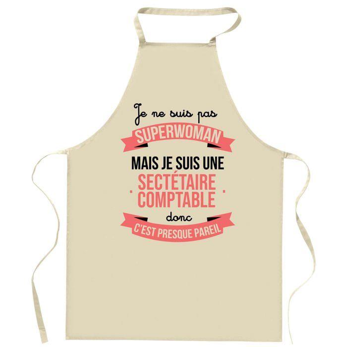 Tablier de cuisine - Superwoman - Impression française - Coton résistant - Cadeau humour