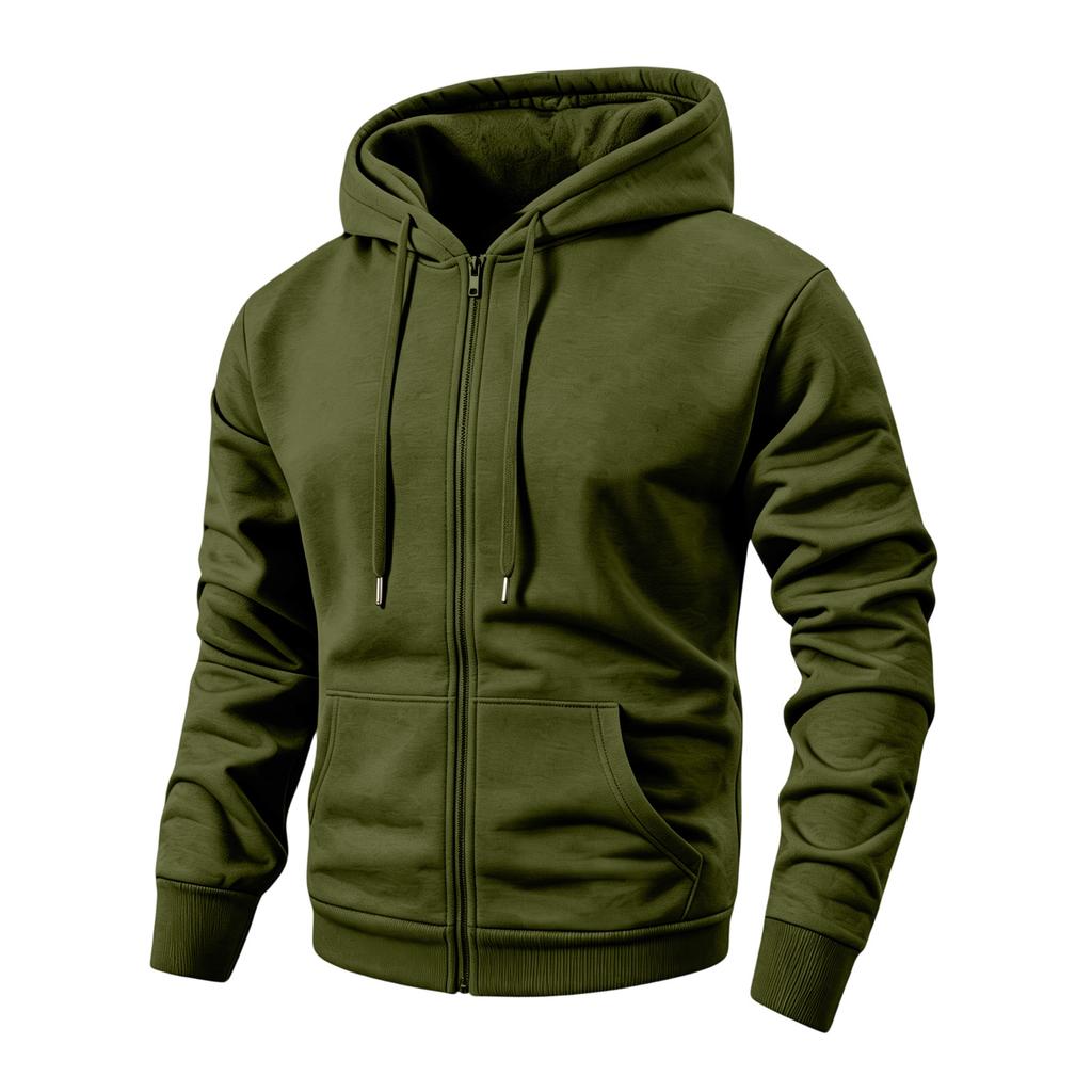 Men's Zip-Up Hoodie Jacket with Large Pockets Color Casual