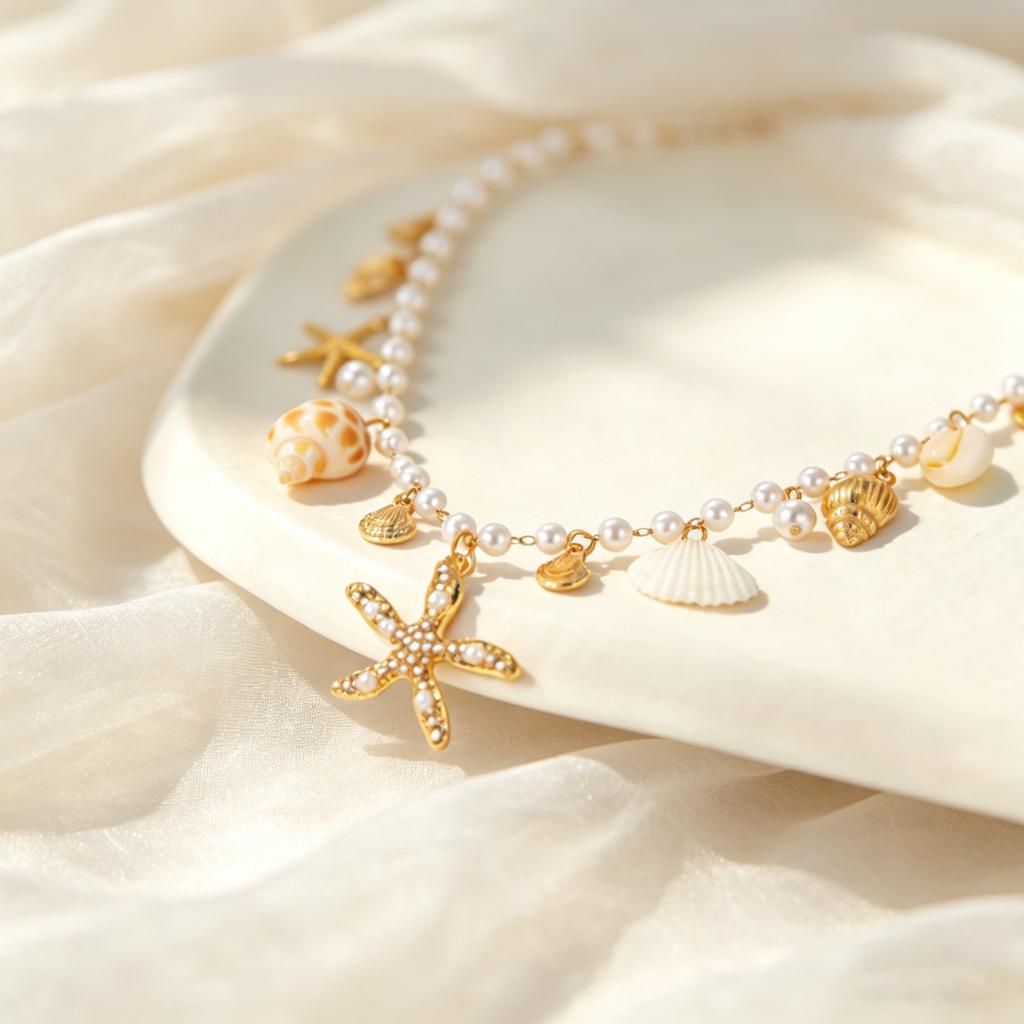 Bohemian Conch Shell Starfish Imitation Pearl Pendant Necklace for Men, Summer Beach Fashion Ocean Series Jewelry