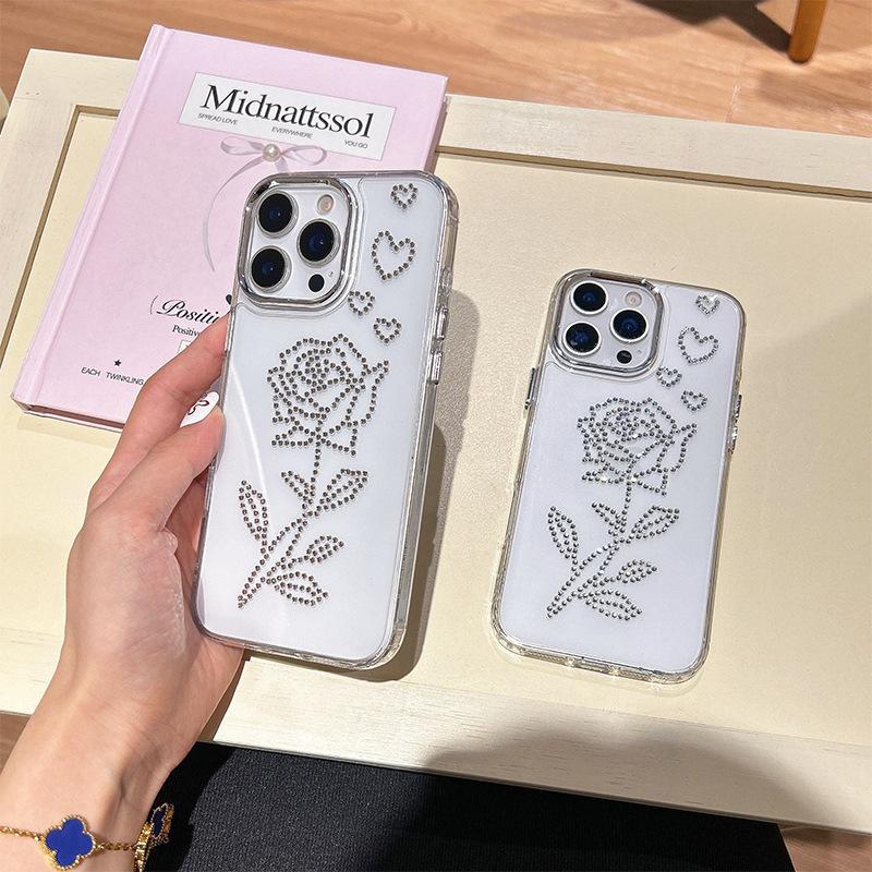 Transparent Feng Shui Diamond Rose Mobile Phone Case For Iphone16 Light Luxury Apple 17Promax Soft