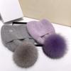 Mössa Mjuk Äkta rävpäls Pom Poms Boll Skullies Beanies Håll Varm Vintermössa för Kvinnor Flickor Ullmössa Utomhus Stickad Mössa Tjock Damkeps