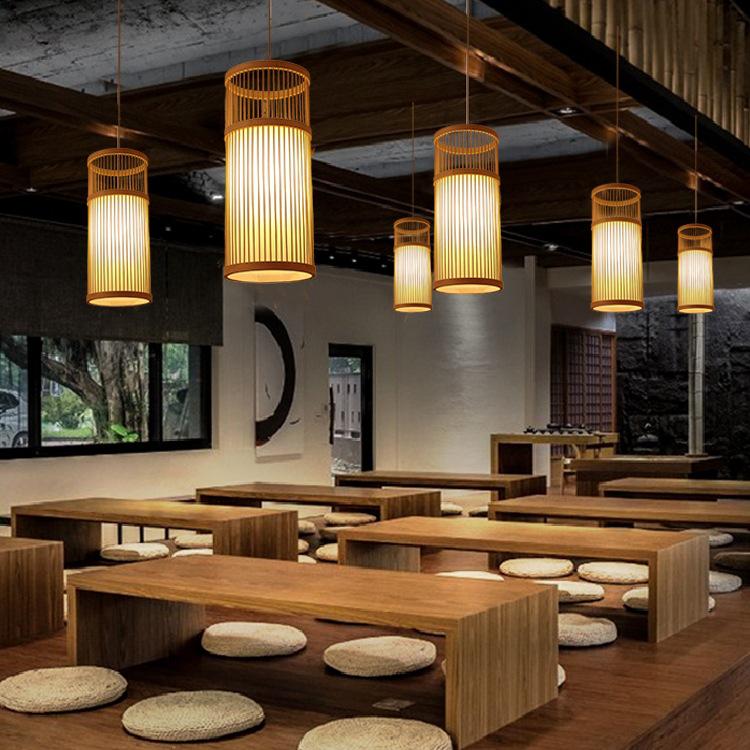 Modern Japanese-Style Bamboo Weaving Chandelier - Creative Decorative Lighting for Living Room, Bedroom, Bar, or Dining Area