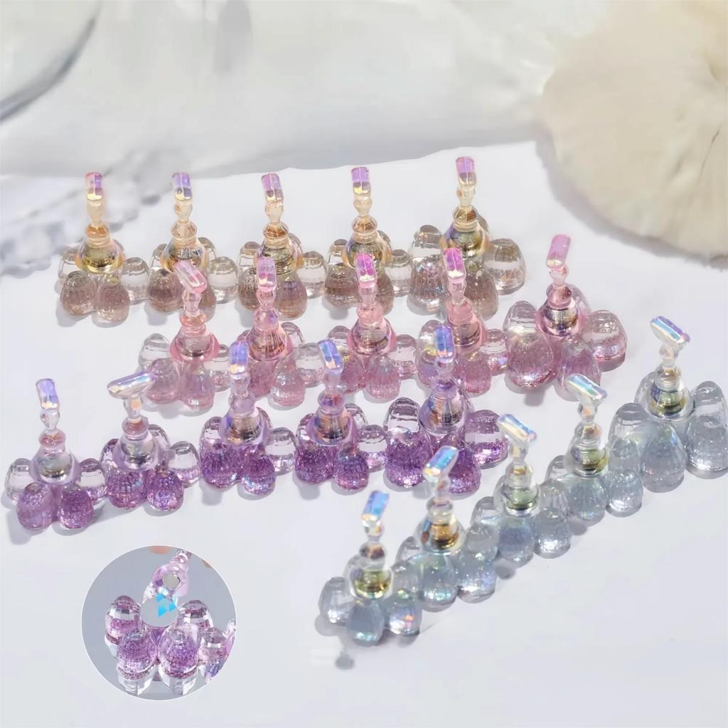 Crystal Flower Shape Nail Tip Practice Stand Shiny Nail Art Display Kit  DIY Practice
