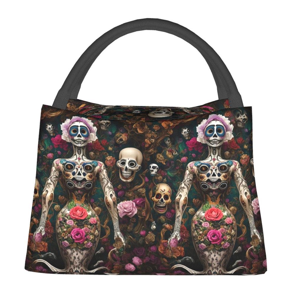 Mexican Catrina Girl Day Of The Dead Sugar Skull Insulated Lunch Bag for Women Kids Leakproof Food Boxes Thermal Lunch Box Tote